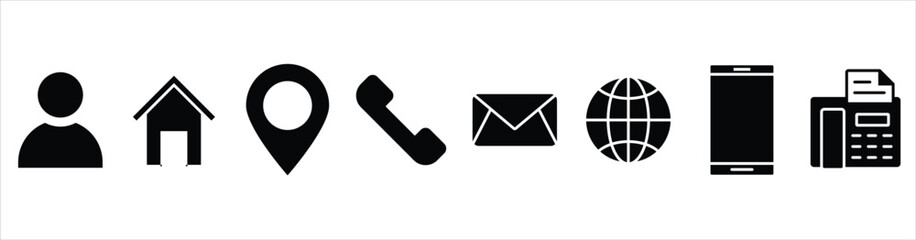 Contact and Communication Line Icons – Address, Phone, Email, Location, and Web Symbols