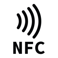 Minimalist black and white circular NFC icon with radio wave symbol. Clean, geometric design on white background. Flat, modern, and technical style ideal for tech and UI concepts.