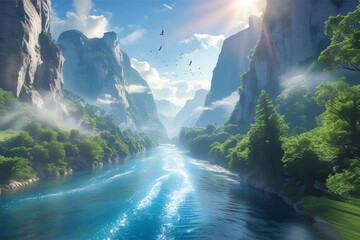 sun rays in the forest