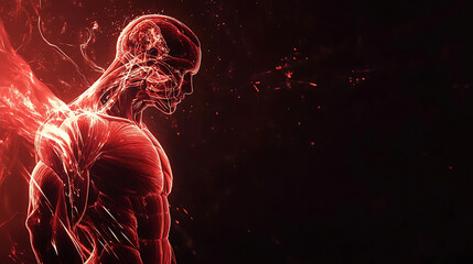 Anatomical Illustration of Human Musculature with Radiant Energy Effects