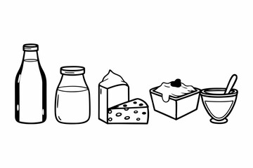 Clean Vector Illustration of Dairy Products Collection with Black Yellow Cyan and Magenta Colors