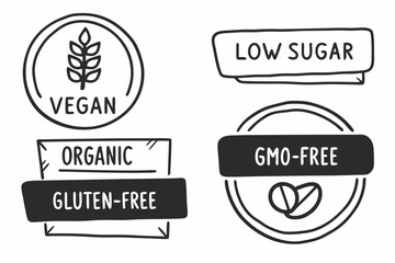 Food Labelling Icons Style Badges and Elements for Nutrition and Dietary Information