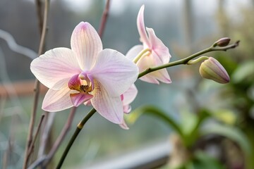 Obraz premium Simple orchid flower exotic colorful symmetrical bloom art Plants and Flowers
