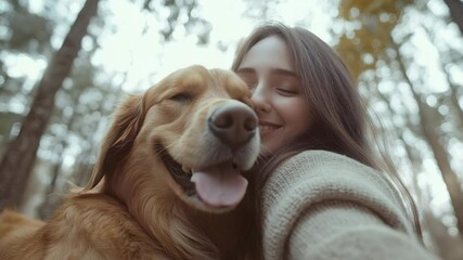 Joyful moments shared between a girl and her golden retriever