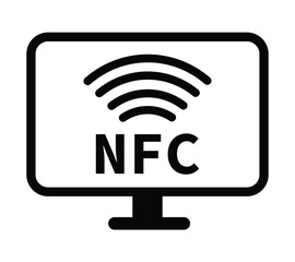 Minimalist black and white circular NFC icon with radio wave symbol. Clean, geometric design on white background. Flat, modern, and technical style ideal for tech and UI concepts.