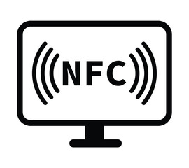 Minimalist black and white circular NFC icon with radio wave symbol. Clean, geometric design on white background. Flat, modern, and technical style ideal for tech and UI concepts.