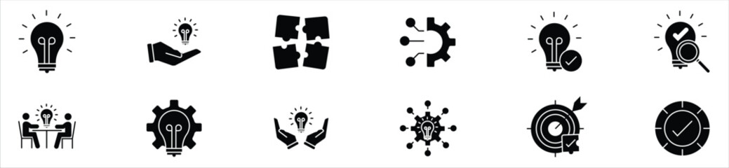 Creative Ideas and Innovation Line Icons – Teamwork, Brainstorming, and Strategy Symbols