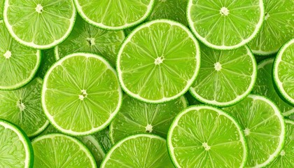 Fresh lime slices arranged in a vibrant green pattern, creating a refreshing visual texture