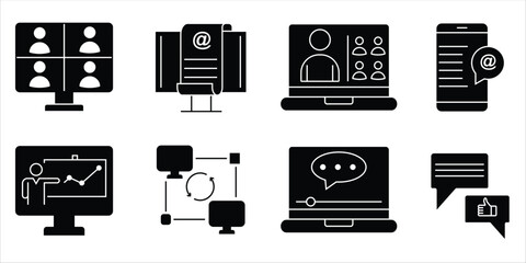 Online Presentation and Communication Line Icons – E-Learning and Virtual Meeting Concept