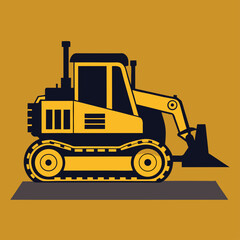 Naklejka premium Stylized Bulldozer Construction Vehicle Illustration on a Warm Brown Background