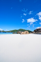empty and scenic beautiful beach of baie lazare, white sandy beaches with huge stones, Mahe Seychelles  25