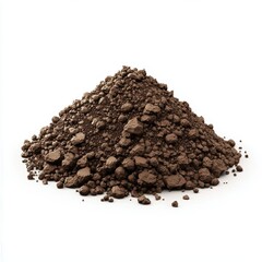 Smooth, fine-grained loamy soil pile, isolated on white