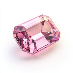 Soft pink morganite gemstone in an emerald cut on a white background