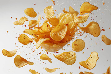 potato chips falling in super slow motion