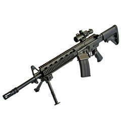 Closeup View of a Modern MilitaryStyle Rifle isolated on transparent baackground