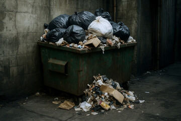 overflowing garbage in the city, dumster full of waste