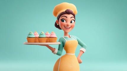 Cartoon-style 3D cook character wearing apron and toque, professional kitchen worker.