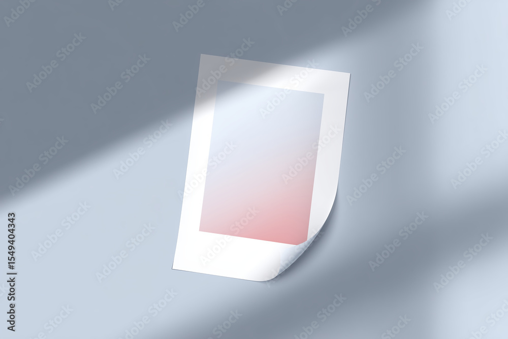 Poster blank photo frame mock up with soft gradient background, featuring a curled edge, ideal for showcasi