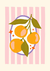 Abstract fruits and vegetables elements. Modern trendy minimalist. Healthy Food. Hand drawn design for wallpaper, wall decor, print, postcard, cover, template, banner.