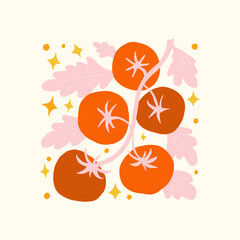 Abstract fruits and vegetables elements. Modern trendy minimalist. Healthy Food. Hand drawn design for wallpaper, wall decor, print, postcard, cover, template, banner.