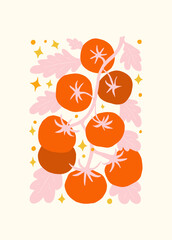 Abstract fruits and vegetables elements. Modern trendy minimalist. Healthy Food. Hand drawn design for wallpaper, wall decor, print, postcard, cover, template, banner.