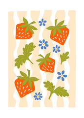 Abstract fruits and vegetables elements. Modern trendy minimalist. Healthy Food. Hand drawn design for wallpaper, wall decor, print, postcard, cover, template, banner.