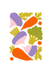 Abstract fruits and vegetables elements. Modern trendy minimalist. Healthy Food. Hand drawn design for wallpaper, wall decor, print, postcard, cover, template, banner.
