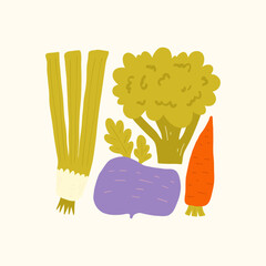 Abstract fruits and vegetables elements. Modern trendy minimalist. Healthy Food. Hand drawn design for wallpaper, wall decor, print, postcard, cover, template, banner.