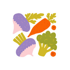 Abstract fruits and vegetables elements. Modern trendy minimalist. Healthy Food. Hand drawn design for wallpaper, wall decor, print, postcard, cover, template, banner.