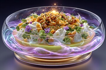 Magical salad bowl with colorful light high resolution picture