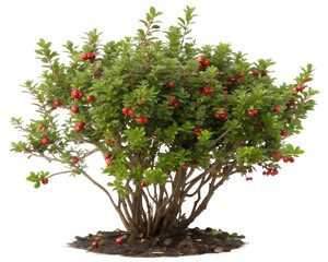 Fototapeta premium Bearberry shrub with fresh ripe red berries on white background