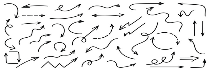 Arrows set. Hand drawn Arrows. Arrow vector icon. Arrow line icon. Arrows in different directions