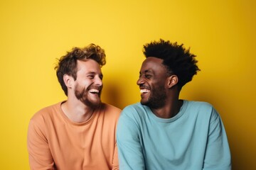 Fototapeta premium Male friends with arm laughing adult happy.