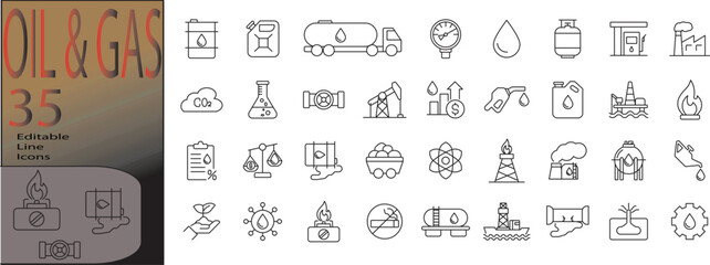 Oil & Gas line icon set. Editable stroke. Vector illustration