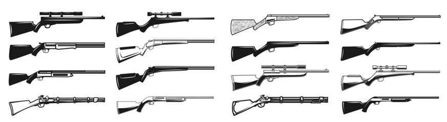 big set hunting guns rifles design element logo label sign poster t shirt vector illustration