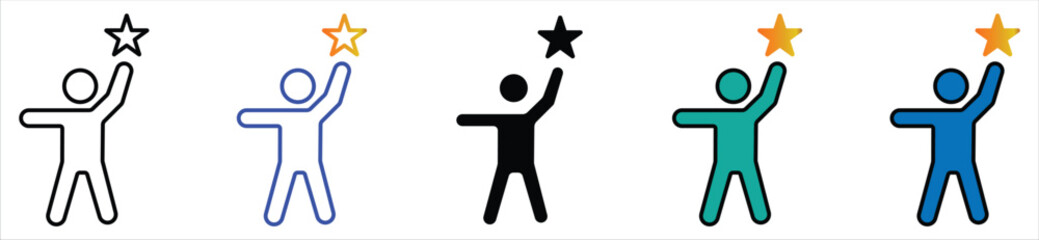 Achievement and Success Icon – Person Reaching for a Star Symbol