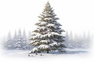 Obraz premium Winter wonderland snow covered christmas trees forest scene scenic landscape background image on transparent background