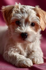 Adorable Fluffy Puppy Portrait on Pink Background