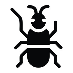 Stylized Black Silhouette of an Insect Featuring Antennae Head Body and Legs Represented in a Simplified and Graphic Manner