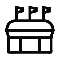 Stadium Icon Graphic Illustration Featuring Three Flag Topped Sections And Rectangular Openings in the Lower Facade Section