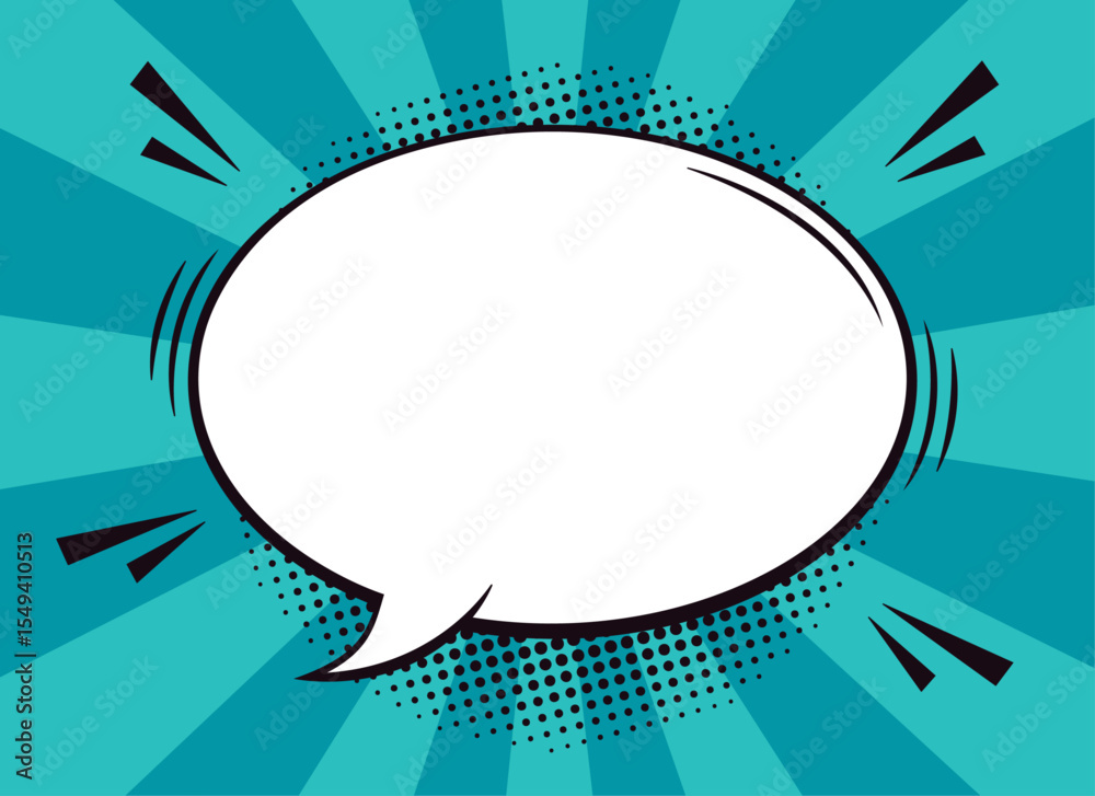 Fototapete blank comic speech bubble text template in retro pop art style with halftone dots, motion lines, quo