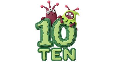 Isolated cartoon monsters with 10 number on white background