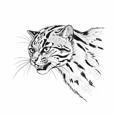 Title: Large-spotted Civet – Viverra megaspila. Twelveword sentence describing the image the sketch depicts a banded