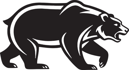 Stylized bear silhouette in mid-stride, featuring muscular form and sharp details. Perfect for sports team emblems or adventure branding.