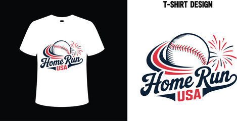 Home run baseball t shirt design vector graphic patriotic usa america sports apparel clothing for sale editable stock vector