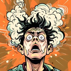 Obraz premium Cartoon man with exploding mind, wide eyes, and open mouth in shock