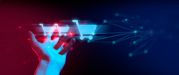 hand of businessman interactive touching a holographic of transaction financial network data...