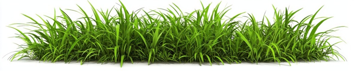 Wild grass patch with mixed green shades, isolated on white background
