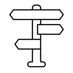 Road direction arrows pole thin line icon, eco tourism concept. Vector graphics. Directions plates on pillar, wayfinding sign on white background, style mobile or design.