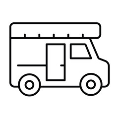 Trailer vehicle thin line icon, eco tourism concept. Vector graphics. Van truck, motorhome bus, transport sign on white background, style mobile or design.